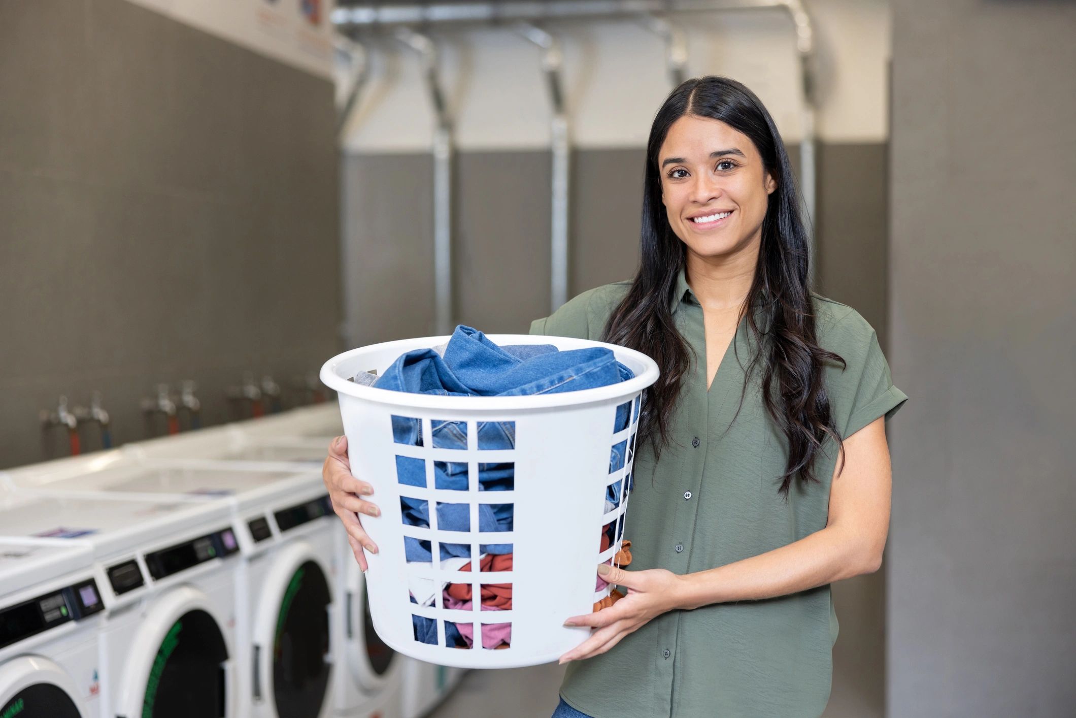 happy laundry customer