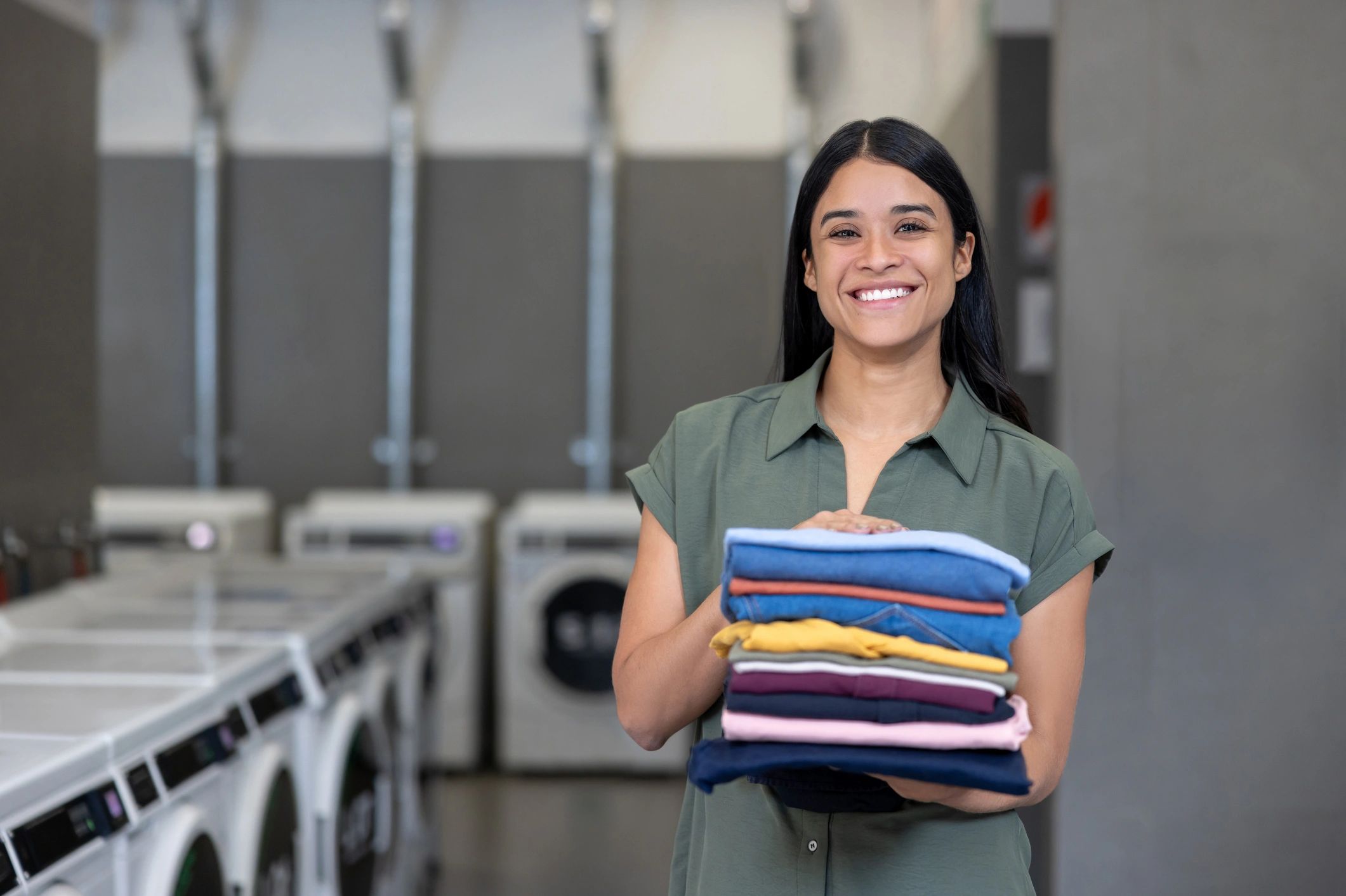 happy laundry customer